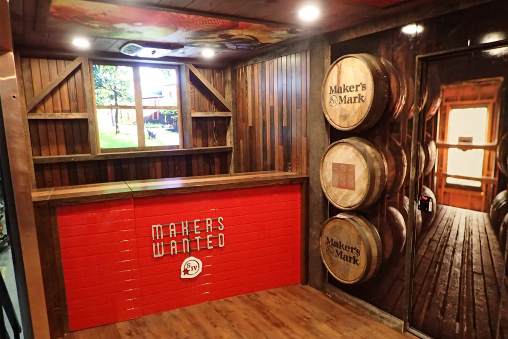 Maker's Mark barrels inside of the truck built by Turtle Transit