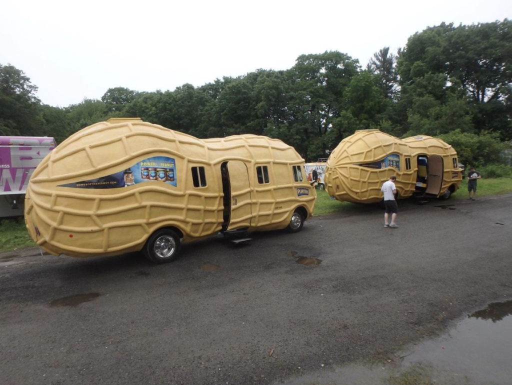 Two peanut mobiles built by Turtle Transit.