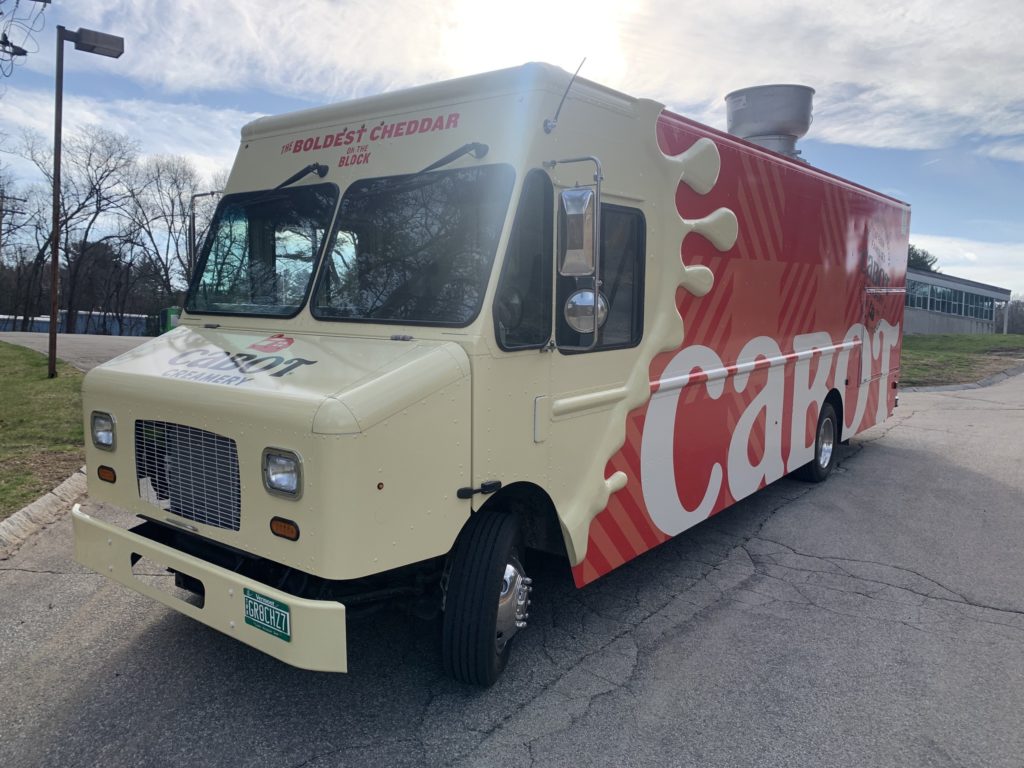 The Cabot Grilled Cheese Truck in Turtle Transit's parking lot.
