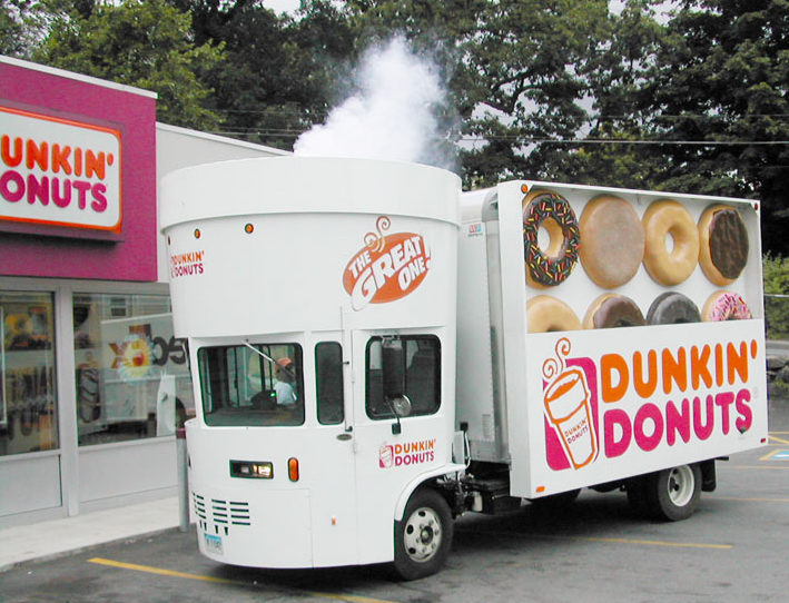 Dunkin Donuts cab cup and box truck built by Turtle Transit